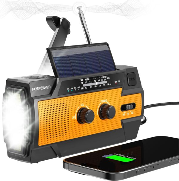solar hand crank emergency weather radio with NOAA alerts